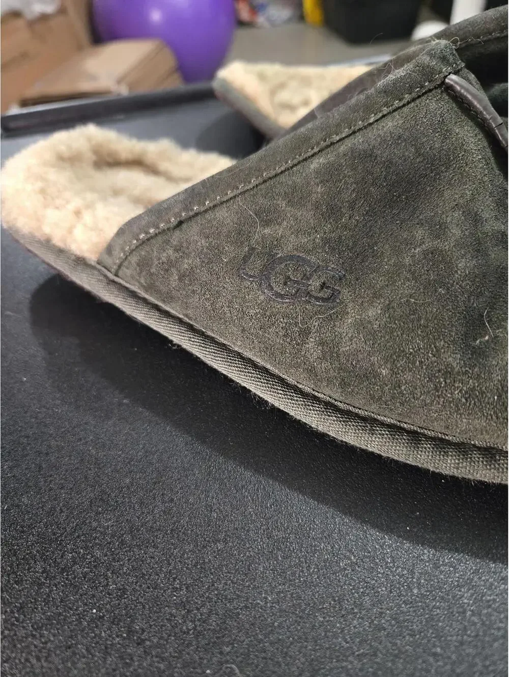 UGG Scuff Suede Sheepskin Slippers Dark Olive Green Size 10